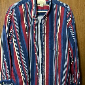 Natural Issue Red & Blue Striped Button Down vintage Shirt size xl 100% cotton